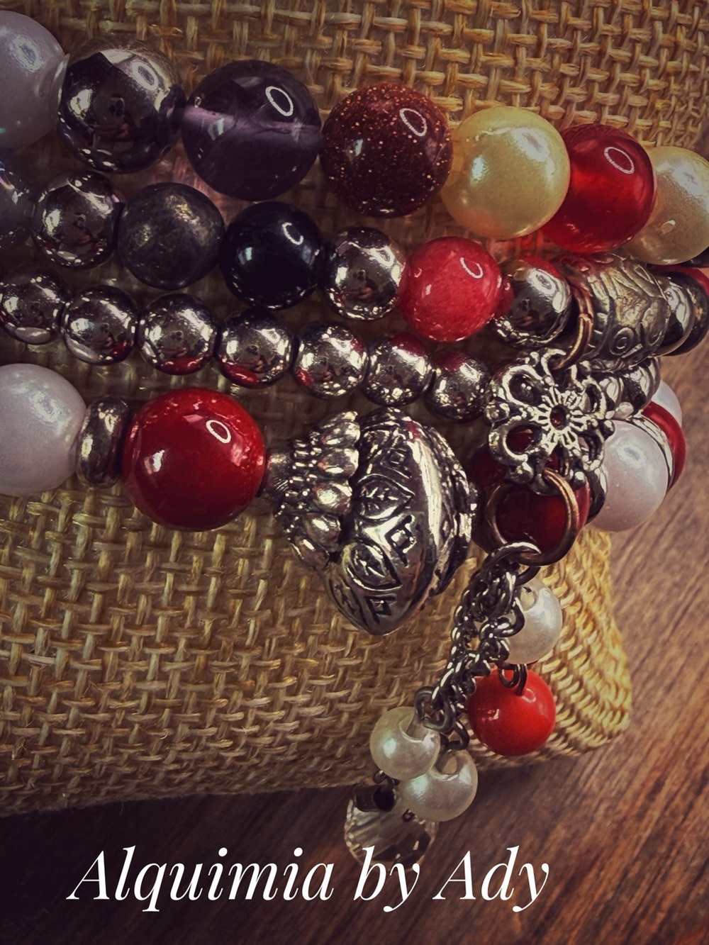 🪸 coral Red gemstones  Beaded Bracelet set
